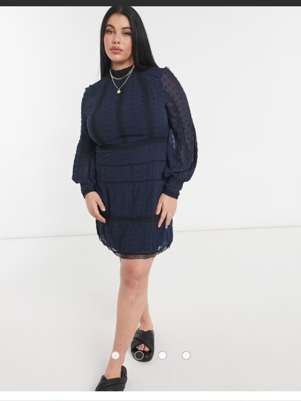 Navy Textured Long-Sleeve Mini Dress